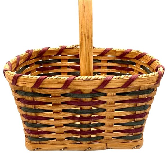 Amish Handwoven Reed & Oak Basket Handle 10x7x4 Signed Sammie Miller Collectible - Picture 2 of 7